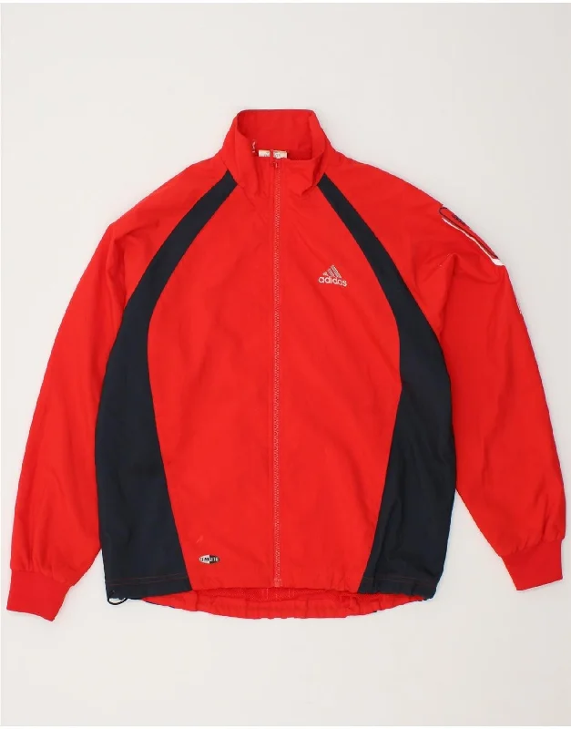 men's faux leather jackets -ADIDAS Boys Climalite Tracksuit Top Jacket 15-16 Years Red Colourblock