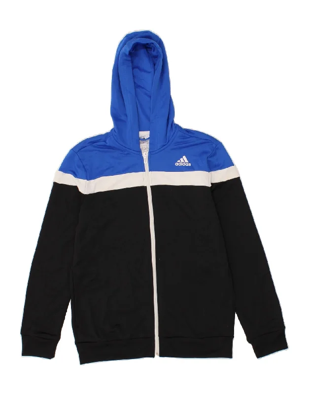 men's ribbed sweaters -ADIDAS Boys Climalite Zip Hoodie Sweater 13-14 Years Black Colourblock