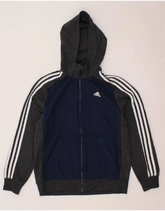 men's comfortable sweaters -ADIDAS Boys Climalite Zip Hoodie Sweater 13-14 Years Large Navy Blue