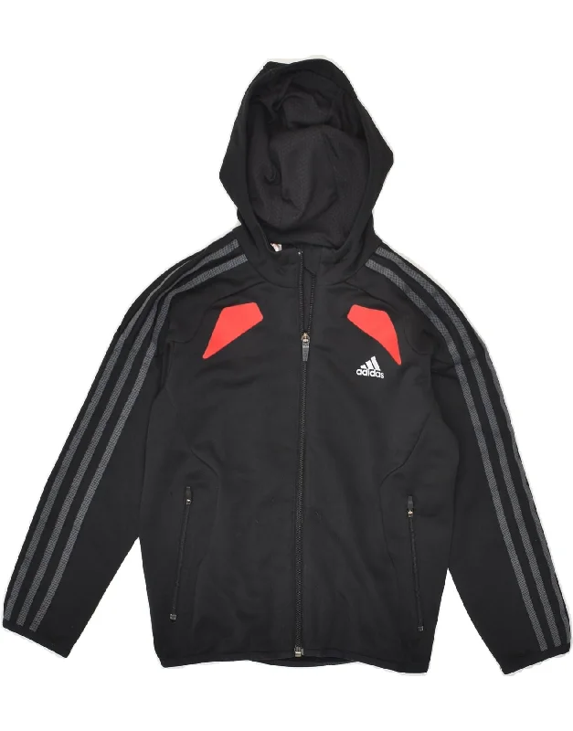 men's stylish cardigans -ADIDAS Boys Climalite Zip Hoodie Sweater 7-8 Years Black Polyester