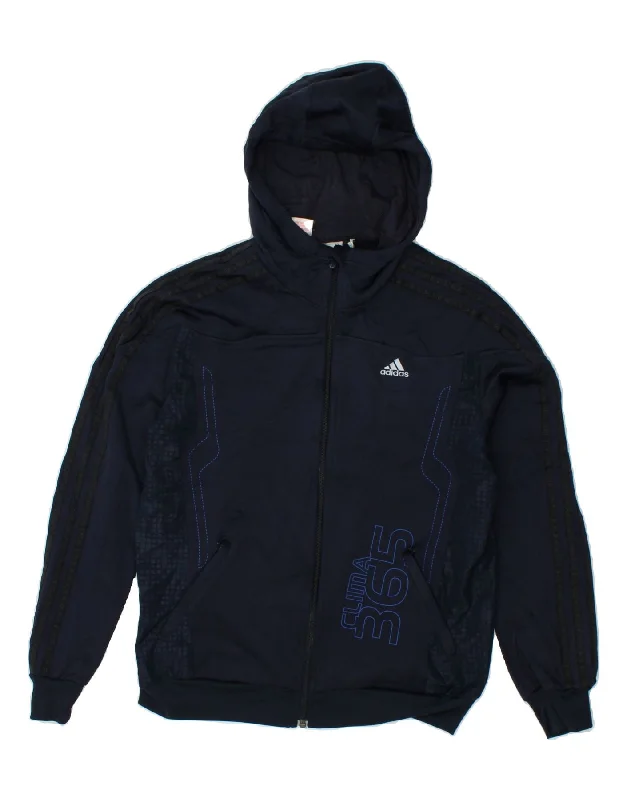 men's wool sweater vests -ADIDAS Boys Climawarm Graphic Zip Hoodie Sweater 13-14 Years Navy Blue