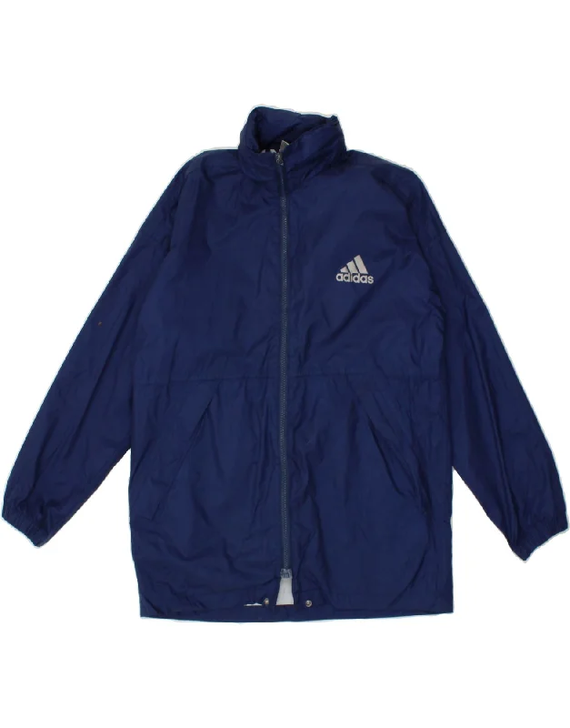 men's soft fleece jackets -ADIDAS Boys Graphic Hooded Rain Jacket 13-14 Years Navy Blue Nylon