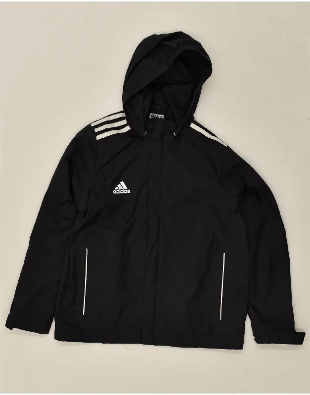 men's modern jacket styles -ADIDAS Boys Graphic Hooded Rain Jacket 9-10 Years Black Nylon