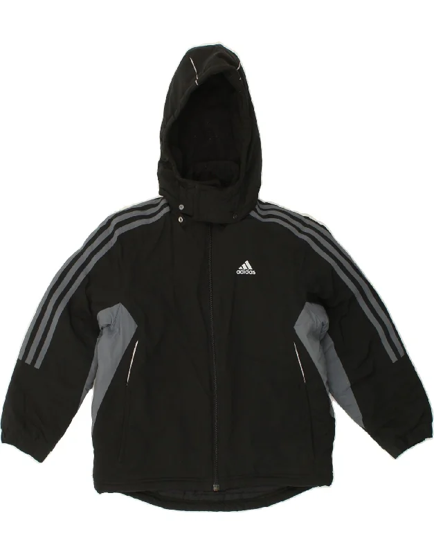 men's travel jackets -ADIDAS Boys Graphic Hooded Windbreaker Jacket 7-8 Years Black Colourblock