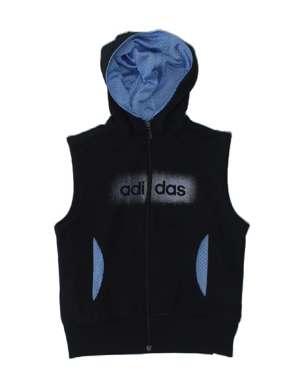 men's thermal sweaters -ADIDAS Boys Graphic Sleeveless Zip Hoodie Sweater 11-12 Years Navy Blue