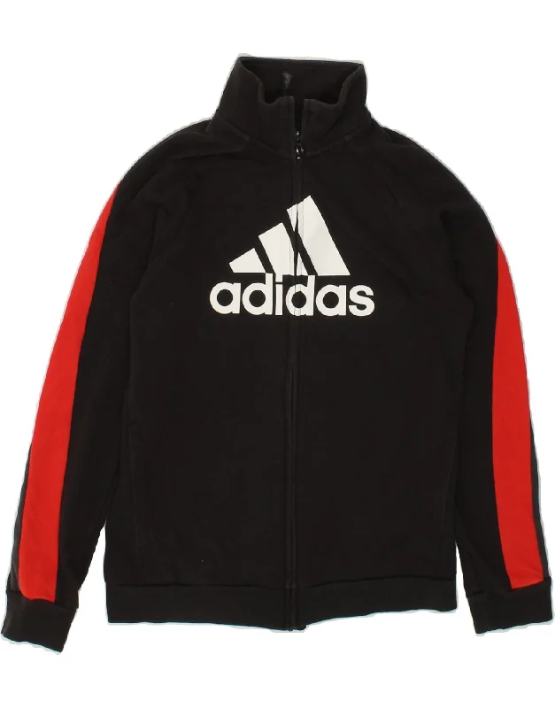 men's rugged jackets -ADIDAS Boys Graphic Tracksuit Top Jacket 11-12 Years Black Colourblock