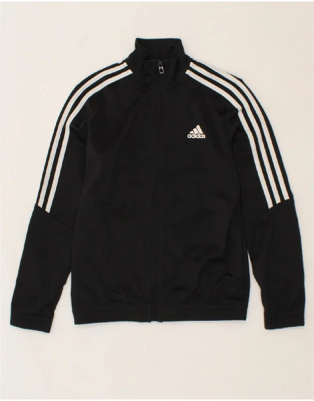 men's windproof jackets -ADIDAS Boys Graphic Tracksuit Top Jacket 11-12 Years Black Polyester