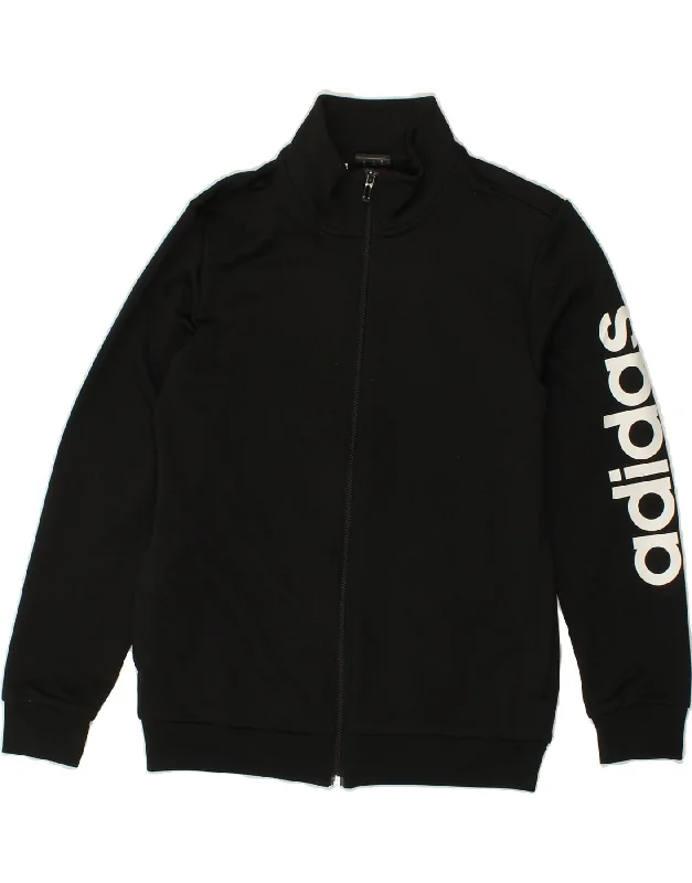 men's zip-up fleece jackets -ADIDAS Boys Graphic Tracksuit Top Jacket 11-12 Years Black Polyester