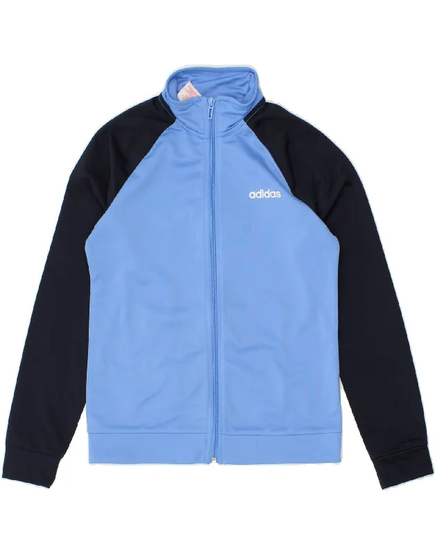 men's leather biker jackets -ADIDAS Boys Graphic Tracksuit Top Jacket 11-12 Years Blue Colourblock