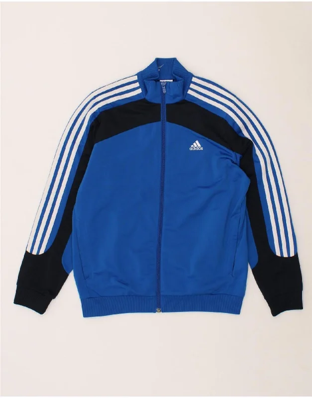 men's running jackets -ADIDAS Boys Graphic Tracksuit Top Jacket 11-12 Years Blue Colourblock