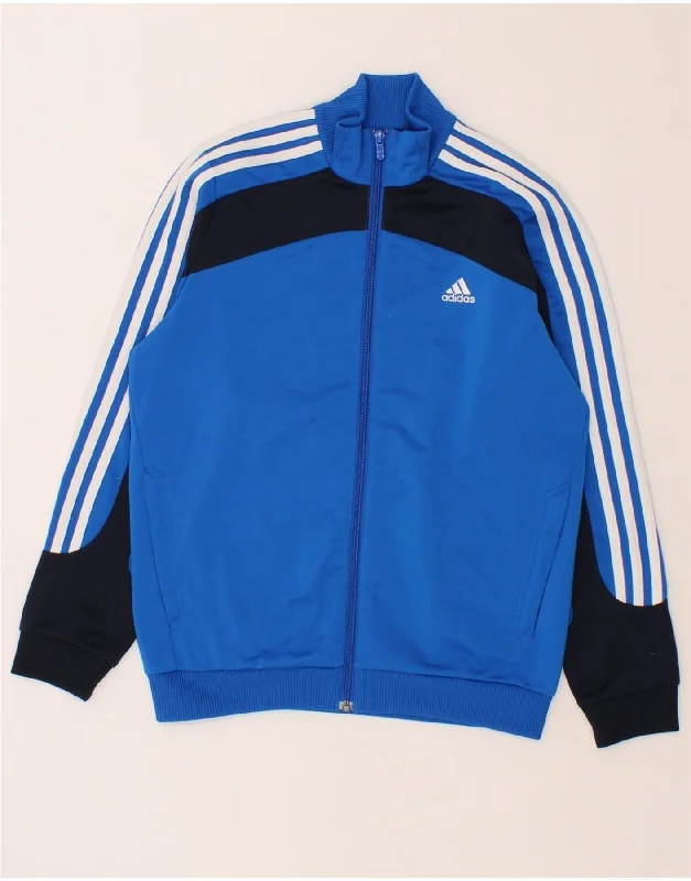 men's outdoor jackets -ADIDAS Boys Graphic Tracksuit Top Jacket 11-12 Years Blue Colourblock