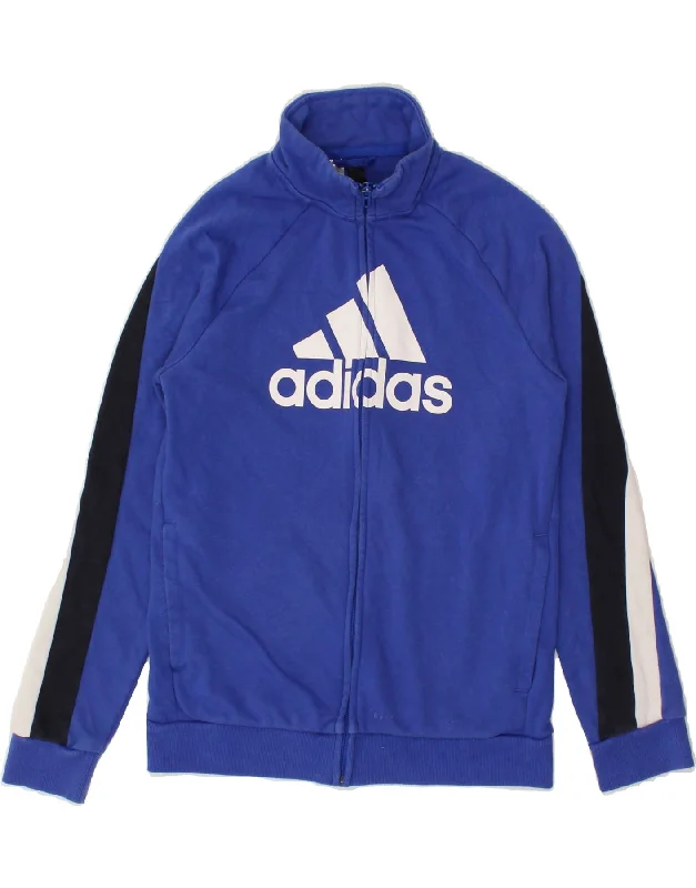 men's winter jackets with fur lining -ADIDAS Boys Graphic Tracksuit Top Jacket 11-12 Years Blue Colourblock