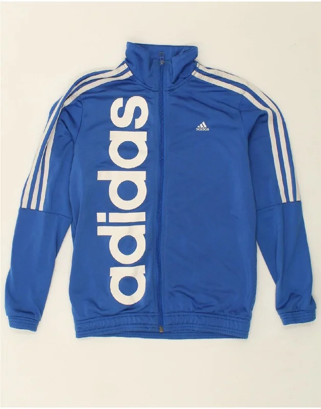 men's heavy-duty jackets -ADIDAS Boys Graphic Tracksuit Top Jacket 11-12 Years Blue Polyester