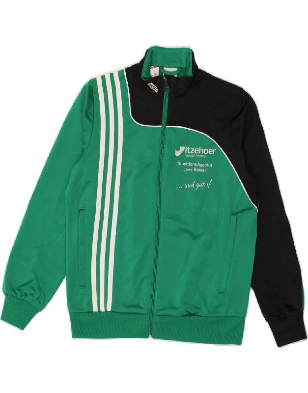 men's packable jackets -ADIDAS Boys Graphic Tracksuit Top Jacket 11-12 Years Green Colourblock