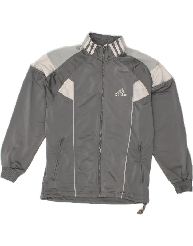 men's running jackets -ADIDAS Boys Graphic Tracksuit Top Jacket 11-12 Years Grey Colourblock