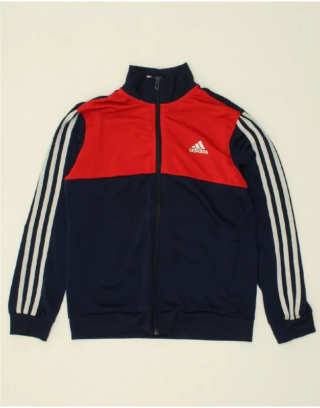 men's insulated rain jackets -ADIDAS Boys Graphic Tracksuit Top Jacket 11-12 Years Navy Blue Colourblock