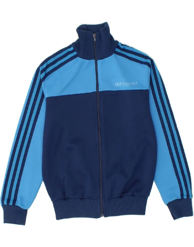 men's hooded jackets -ADIDAS Boys Graphic Tracksuit Top Jacket 11-12 Years Navy Blue Colourblock