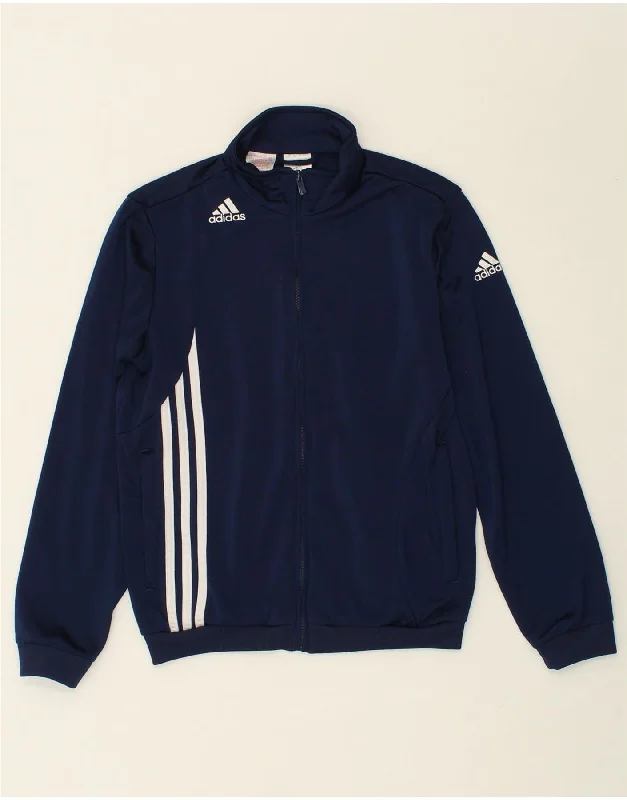 men's work jackets -ADIDAS Boys Graphic Tracksuit Top Jacket 11-12 Years Navy Blue Polyester