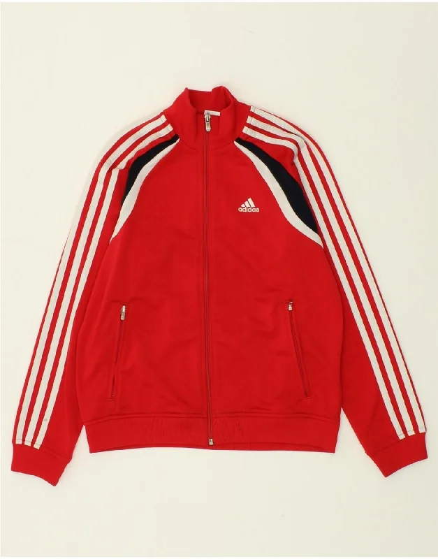 men's zip-up jackets -ADIDAS Boys Graphic Tracksuit Top Jacket 11-12 Years Red Colourblock