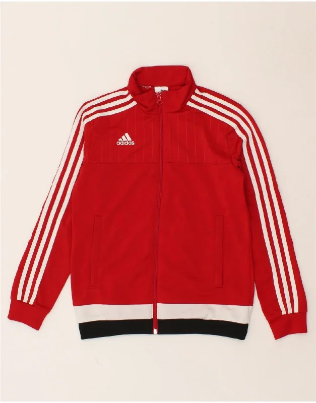 men's padded jackets -ADIDAS Boys Graphic Tracksuit Top Jacket 11-12 Years Red Colourblock