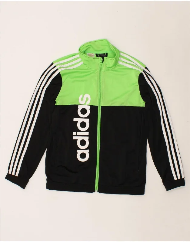 men's casual outerwear jackets -ADIDAS Boys Graphic Tracksuit Top Jacket 13-14 Years Black Colourblock