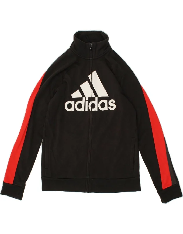 men's rain jackets -ADIDAS Boys Graphic Tracksuit Top Jacket 13-14 Years Black Colourblock