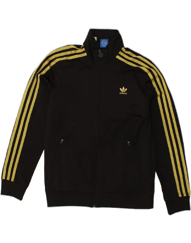 men's sports jackets -ADIDAS Boys Graphic Tracksuit Top Jacket 13-14 Years Black Polyester