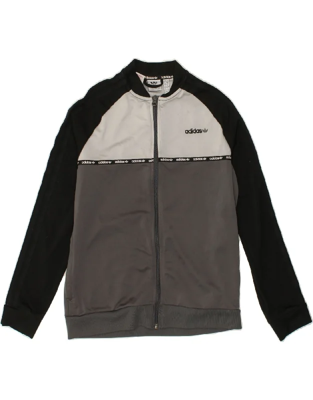 men's tailored jackets -ADIDAS Boys Graphic Tracksuit Top Jacket 13-14 Years Grey Colourblock