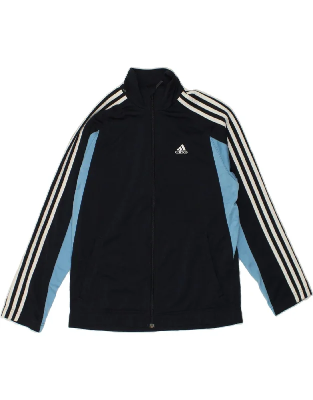 men's slim-fit jackets -ADIDAS Boys Graphic Tracksuit Top Jacket 13-14 Years Navy Blue Colourblock