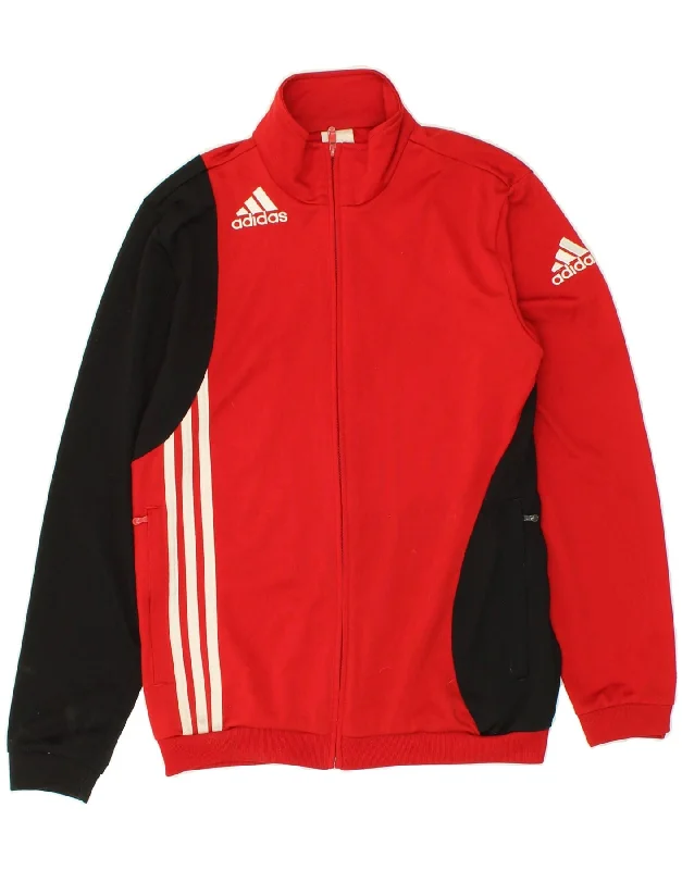 men's trench coats for winter -ADIDAS Boys Graphic Tracksuit Top Jacket 13-14 Years Red Colourblock