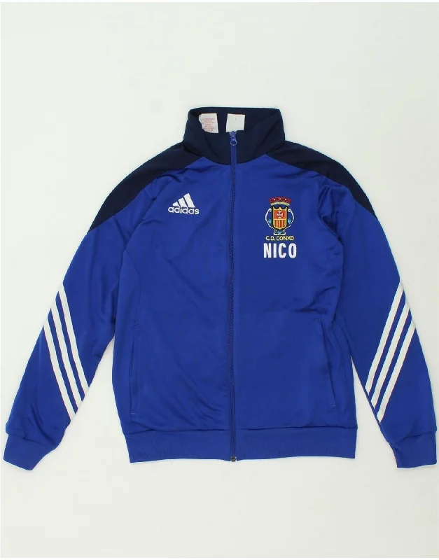 men's softshell jackets -ADIDAS Boys Graphic Tracksuit Top Jacket 13-14 Years XL Blue Colourblock