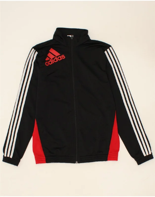 men's slim fit leather jackets -ADIDAS Boys Graphic Tracksuit Top Jacket 15-16 Years Black Colourblock