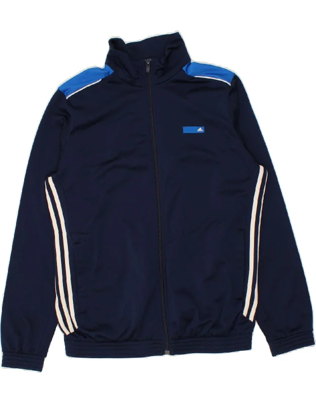 men's formal jackets -ADIDAS Boys Graphic Tracksuit Top Jacket 15-16 Years Blue Colourblock