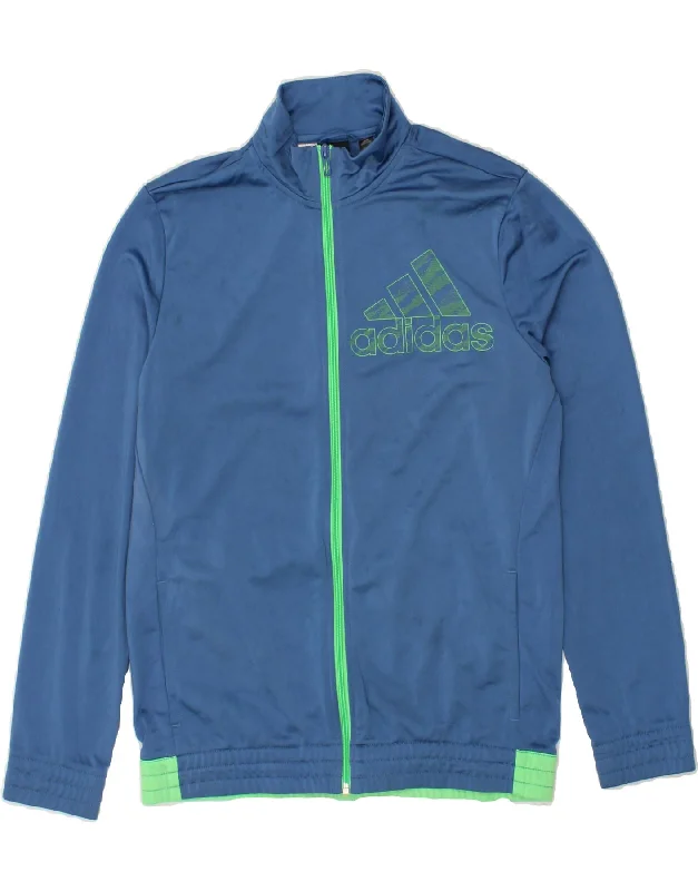 men's chic winter jackets -ADIDAS Boys Graphic Tracksuit Top Jacket 15-16 Years Blue Polyester