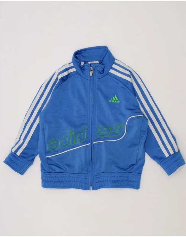 men's denim jackets -ADIDAS Boys Graphic Tracksuit Top Jacket 2-3 Years Blue Polyester