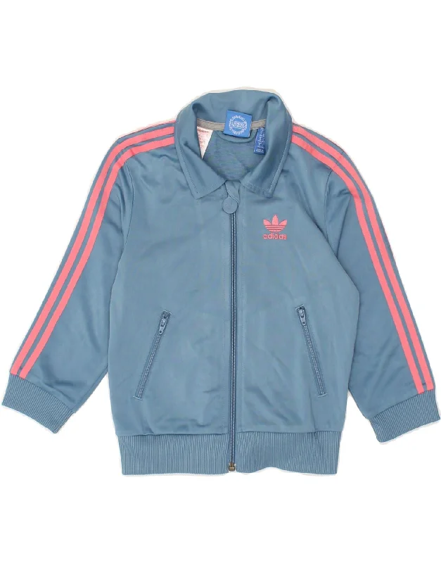 men's casual blazers -ADIDAS Boys Graphic Tracksuit Top Jacket 3-4 Years Blue Polyester