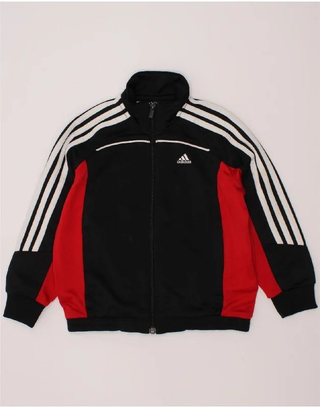 men's denim jackets -ADIDAS Boys Graphic Tracksuit Top Jacket 5-6 Years Black Colourblock