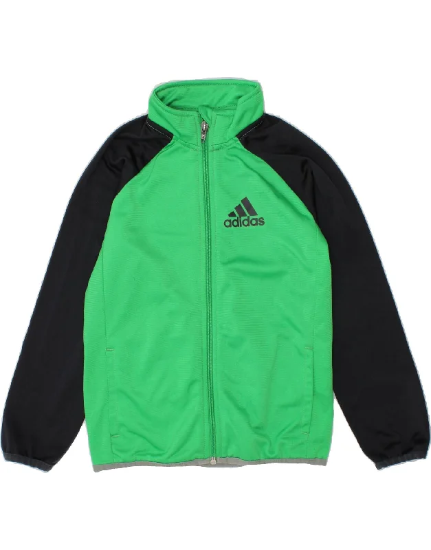 men's casual blazers -ADIDAS Boys Graphic Tracksuit Top Jacket 5-6 Years Green Colourblock