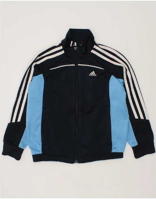 men's waterproof jackets -ADIDAS Boys Graphic Tracksuit Top Jacket 5-6 Years Navy Blue Colourblock