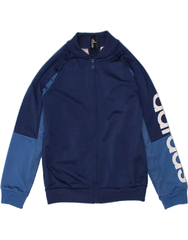 men's outdoor jacket for hiking -ADIDAS Boys Graphic Tracksuit Top Jacket 5-6 Years Navy Blue Colourblock