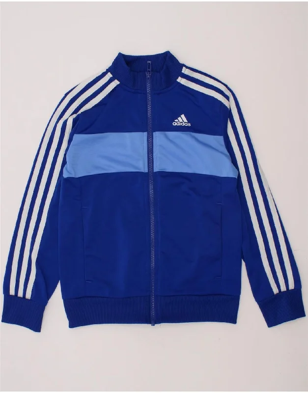 men's military jackets -ADIDAS Boys Graphic Tracksuit Top Jacket 7-8 Years Blue Colourblock