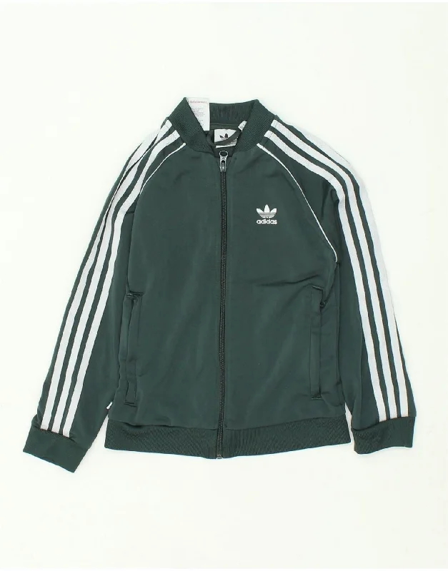 men's wool jackets -ADIDAS Boys Graphic Tracksuit Top Jacket 7-8 Years Green Polyester