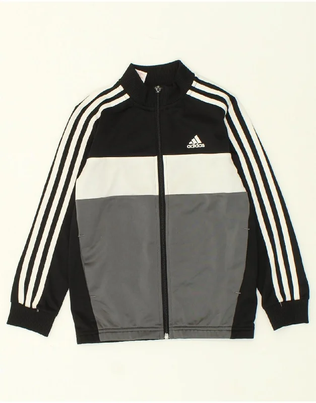 men's trench coats -ADIDAS Boys Graphic Tracksuit Top Jacket 7-8 Years Grey Colourblock