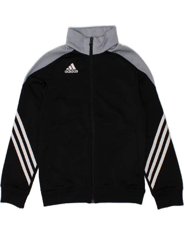 men's rain jackets -ADIDAS Boys Graphic Tracksuit Top Jacket 7-8 Years Small Black Colourblock