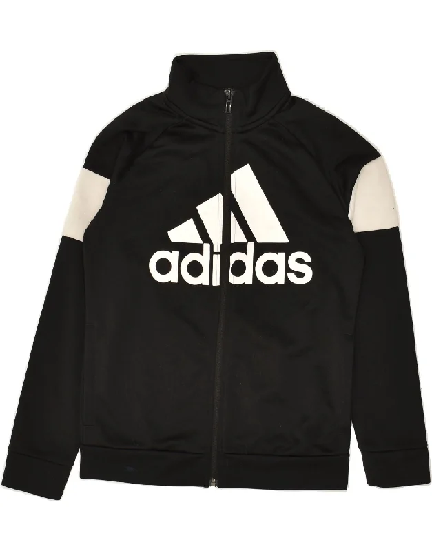 men's wool jackets -ADIDAS Boys Graphic Tracksuit Top Jacket 8-9 Years Black Colourblock