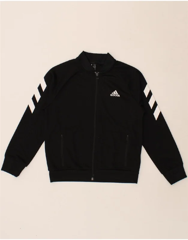 men's casual outerwear jackets -ADIDAS Boys Graphic Tracksuit Top Jacket 9-10 Years Black Polyester