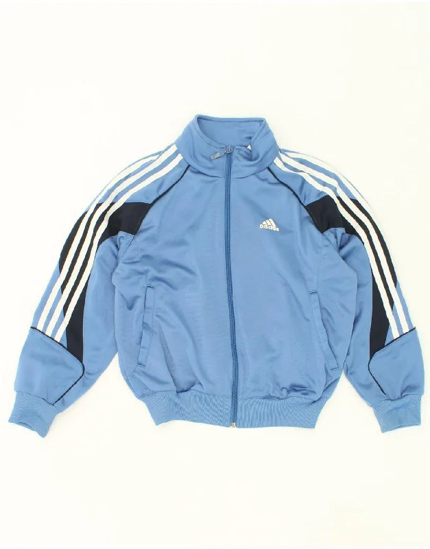 men's fleece-lined jackets -ADIDAS Boys Graphic Tracksuit Top Jacket 9-10 Years Blue Colourblock