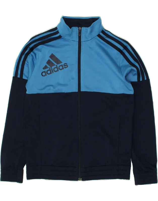 men's puffer jackets -ADIDAS Boys Graphic Tracksuit Top Jacket 9-10 Years Navy Blue Colourblock