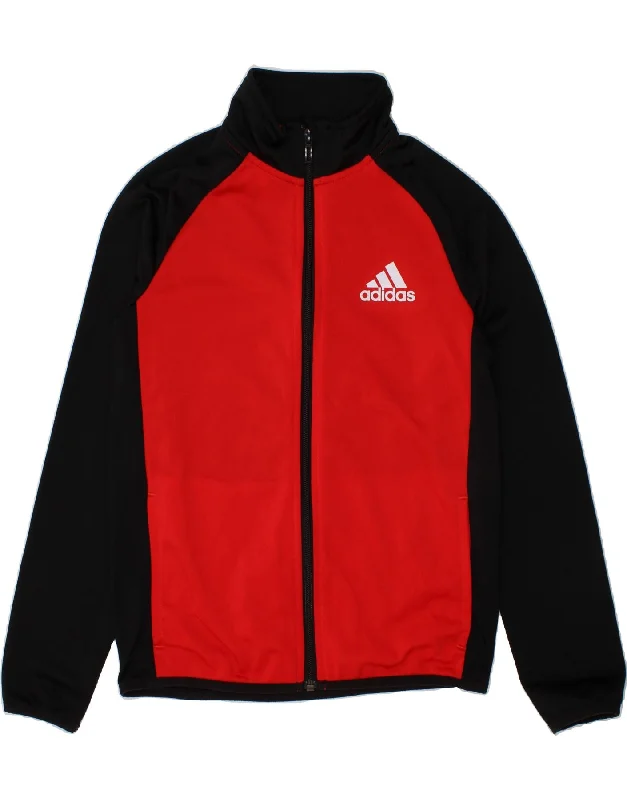 men's trench coats -ADIDAS Boys Graphic Tracksuit Top Jacket 9-10 Years Red Colourblock