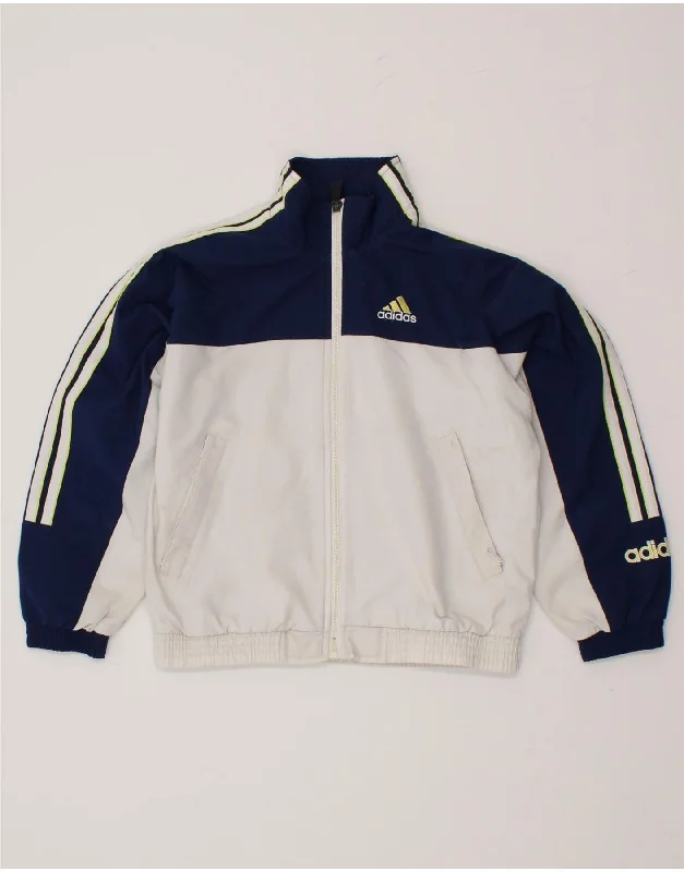 men's long sleeve jackets -ADIDAS Boys Graphic Tracksuit Top Jacket 9-10 Years White Colourblock